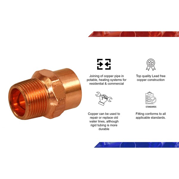 SWTx3/8'' MIP Copper Reducing Male Adapter Fitting 1/2''